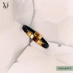 دستبند چرم با پلاک طلا کد001