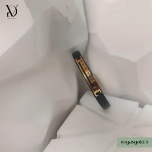 دستبند چرم با پلاک طلا کد006