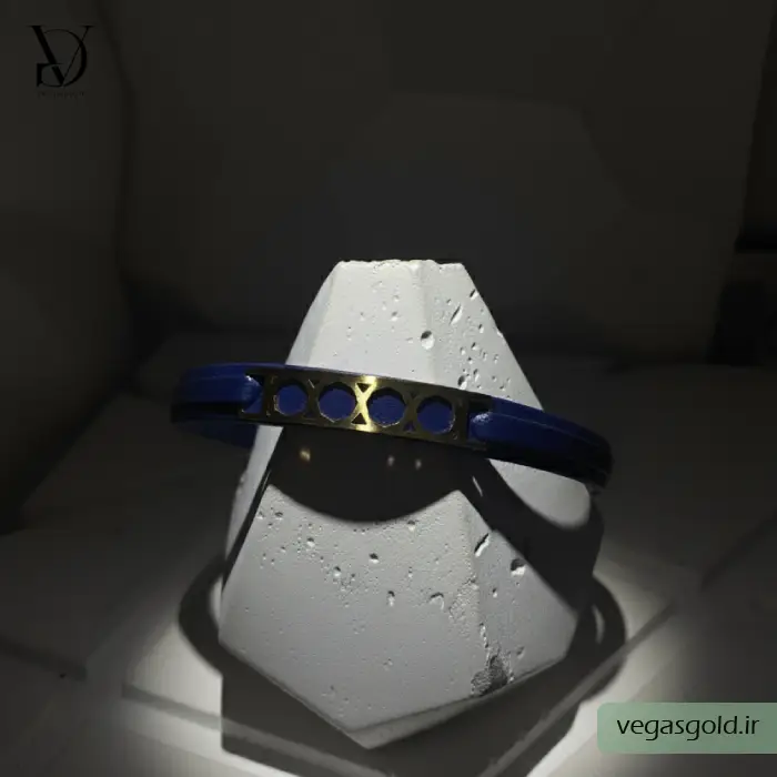 دستبند چرم با پلاک طلا کد012