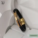 دستبند چرم با پلاک طلا کد013