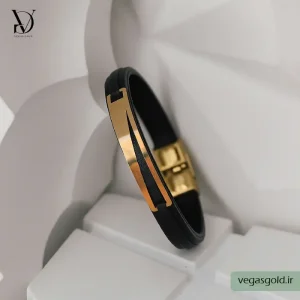 دستبند چرم با پلاک طلا کد013